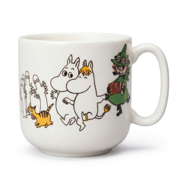 UUSI, ILMAN TARRAA Muumi lasten astiasto, Iloinen perhe (muki 0,2 l ja lautanen 18 cm)