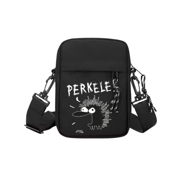 Kiroileva Siili unisex olkalaukku "Perkele!", musta