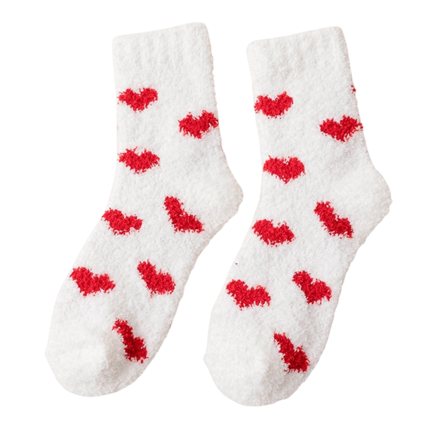 Valkoiset sydän-pörrösukat