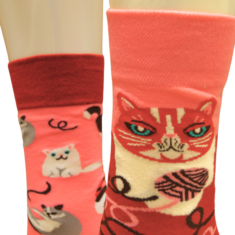 Funnysocks by Ihanaiset naisten puuvillasukat kissat, pinkki/punainen 36-40
