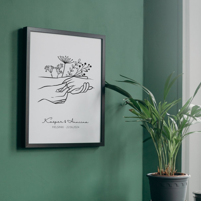 R&auml;&auml;t&auml;l&ouml;it&auml;v&auml; pariskunta juliste, K&auml;det & kukat NO3