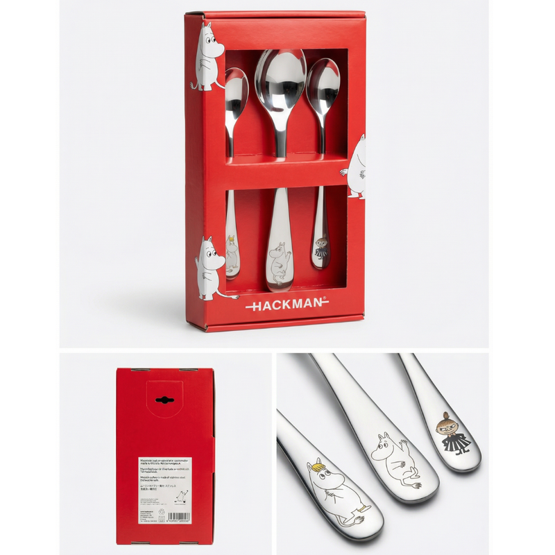 Hackman Muumi j&auml;&auml;tel&ouml;setti: Ker&auml;ilyharvinaisuus (Kauha ja 2 pitk&auml;&auml; lusikkaa)