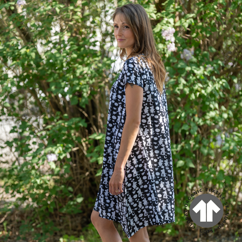 KiOma Muumi naisten mekko, Minttu, musta-valkoinen