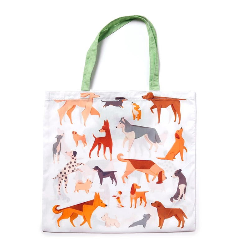 Koiran kuvilla varustettu taitettava ostoskassi