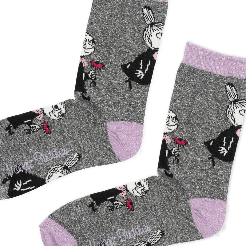 Nordicbuddies Muumi Pikku Myy Naisten Glittersukat, laventeli/hopea