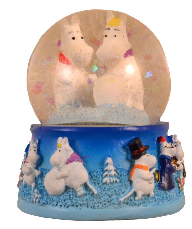 Muumipeikko ja Niiskuneiti lumihiutalepallo magneetti